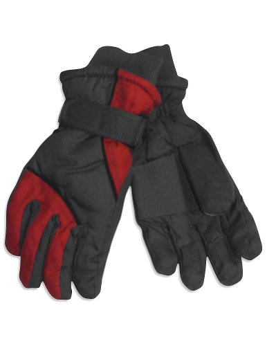 Winter Warm-Up - Boys Ski Gloves, Grey, Red (Size Medium)
