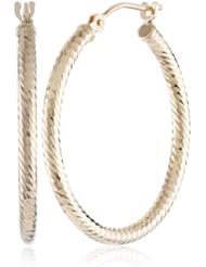 Duragold 14k Yellow Gold Diagonal Diamond-Cut Hoop Earrings, (1" Diameter)