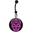 Black and Pink Sugar Skull Art Belly Ring