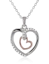 18k Rose Gold-Plated Sterling Silver and Simulated Diamond Two-Tone Heart Pendant Necklace, 18"