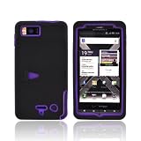 Purple Black Rubberized Hard Plastic Case w Stand & Silicone Case For Motorola Droid X2 MB870