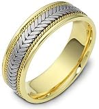 Multi Texture Two-Tone 18 Karat Gold 6.5mm Comfort Fit Wedding Band Ring