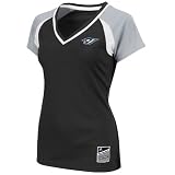 MLB Toronto Blue Jays Women's Short Sleeve Raglan Deep V-Neck Synthetic Tee (Black/Stone Gray/White, Medium)