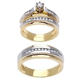 14K Two Tone Yellow and White Gold Diamond Trios Wedding Band