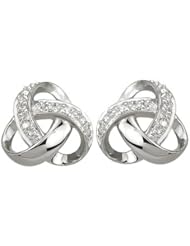 14K White Gold 0.04ct Intertwined Circles Prong White Diamond Stud Earrings