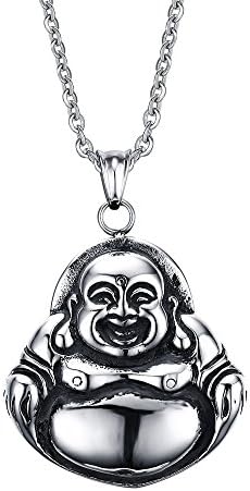 Quubb Men's Stainless Steel Chinese Big Belly Maitreya Laughing Buddha Lucky Pendant Necklace