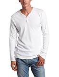 French Connection Men's Long Sleeve Henley Shirt, White, Medium