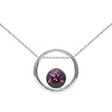 Sterling Silver February Birthstone Amethyst Crystal Open Circle Pendant on 16-18in Chain Necklace