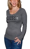 Guess Womens Sequin Crew Neck Sweater Grey Gray Silver