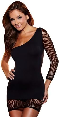 Off The Hook Mini Dress Black O/S by Lapdance Lingerie