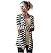 VESNIBA Women Casual Long Sleeve Striped Cardigans Patchwork Outwear (L, White)
