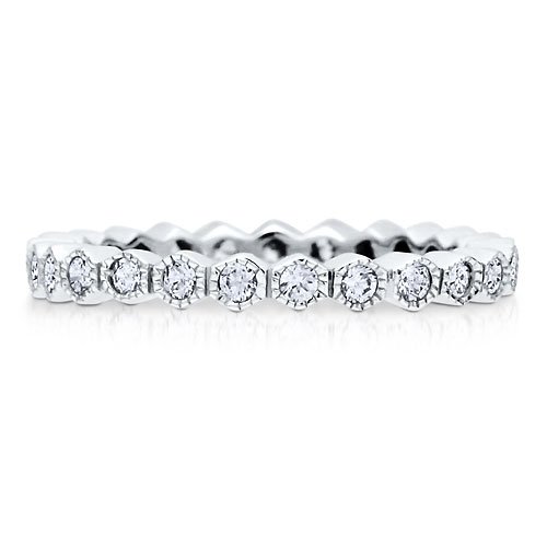 Sterling Silver 925 Bezel Set Cubic Zirconia Stackable Eternity Ring - Women\'s Engagement Wedding Band Ring