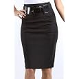 Petite High Waist Shirred Stretch Pencil Skirt with Wide Belt