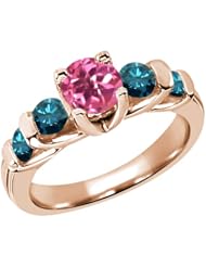 1.88 Ct Round Pink Mystic Topaz Blue Diamond 14K Rose Gold Ring