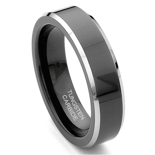 Black Tungsten 6mm Comfort-Fit Beveled Wedding Band Ring