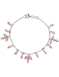 Sterling Silver Pink Sapphire Swarovski Crystals 7 in. Charm Bracelet