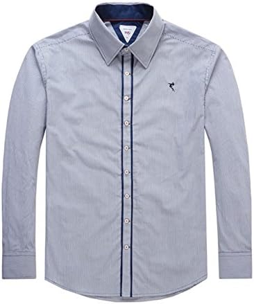 H-united Autumn Men's Textured Stripe Inner Layed Dress Shirts with Patchwork Elbow Blue 3XL