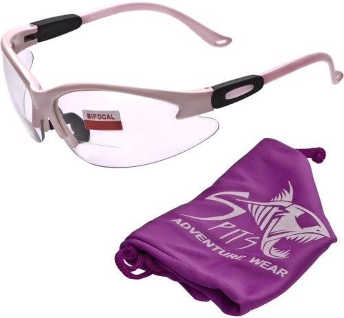 Bifocal Safety Glasses Light Pink Frame Clear 1.00 Magnification Lens ANSI Z87.1 - Pink Pouch