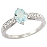 14k White Gold ( 7x5 mm ) Stone Engagement Aquamarine Ring w/ 0.19 Carat Brilliant Cut Diamonds & 0.85 Carat Oval Cut Stone, 5/16 in. (8mm) wide