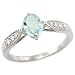 14k White Gold ( 7x5 mm ) Stone Engagement Aquamarine Ring w/ 0.19 Carat Brilliant Cut Diamonds & 0.85 Carat Oval Cut Stone, 5/16 in. (8mm) wide, size 7.5