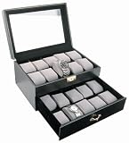 Black Watch Display Case With Key Lock, Clear Glass Top and 20 Watch Holders