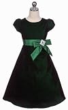 CLEARANCE New Short Sleeve Two Toned Velvet Dress ~ 2 to 12 Girls (Green Red or Silver/Black)