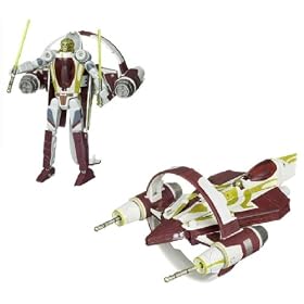 Star Wars Transformers Crossovers 7 Inch Tall Robot Action Figure Set - KIT FISTO to JEDI STARFIGHTER with 2 Missile Launcers and 2 Missiles