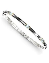 SS 14k Yellow Gold 1.80 Sky Blue Topaz Vintage Style Bracelet Bangle 1.8ct