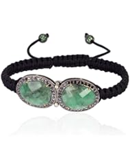 18kt Gold Diamond Pave Gemstone Charm Macrame Cord Bracelet Silver Handmade Jewelry