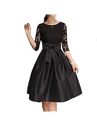A-line Bishop Flared-Skirt Belted Fitted  Lace  Dress With a Bow(s)