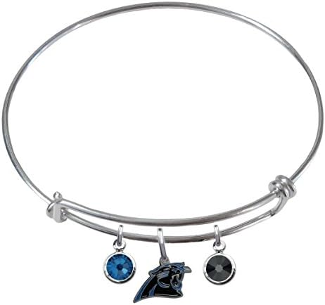 Carolina Panthers Expandable Wire Charm Bracelet Bangle w/ Team Color Crystals