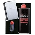 Zippo Feuerzeug Chrom geb�rstet Geschenkset mit Benzin + Feuerstein-Spender