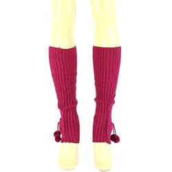 Winter Ski Ribbed Knit Pompom Leg Warmers Dancer Berry