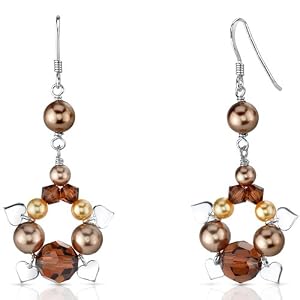 Chocolate Dream: Sterling Silver Swarovski Crystals and Pearls Drop Earrings Free Shipping