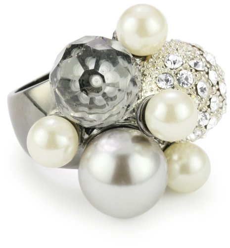 Beyond Rings Calisto Pearl Cluster Gunmetal Adjustable Cocktail Ring