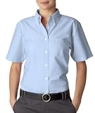 UltraClub Ladies Classic Wrinkle-Free Short-Sleeve Oxford - Light Blue - 2XL