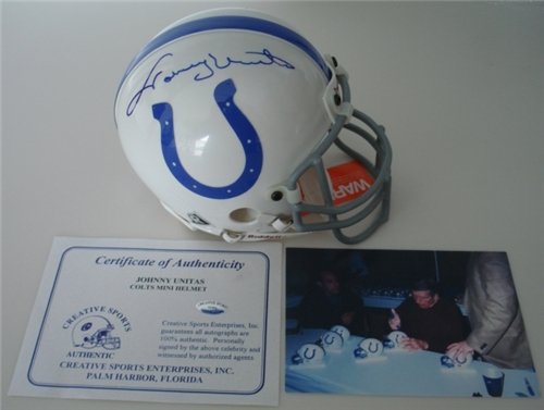 Johnny Unitas Autographed/Hand Signed/Autographed Baltimore Colts Mini Helmet