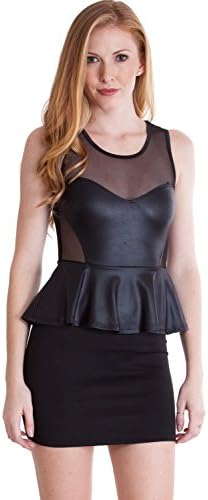 Black Ladies Flounced Biker Dress Sheer Top