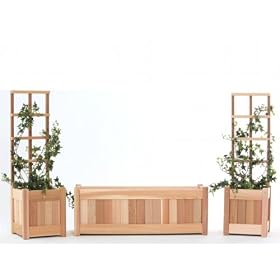 All Things Cedar PL10-Set 3-Piece Planter Set with Trellis