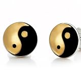 Mens Yin & Yang Stainless Steel Metallic Stud Earrings - Free Shipping