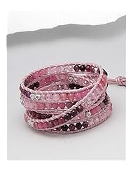 Leather Semi GemStone Beads Bracelet In White Base