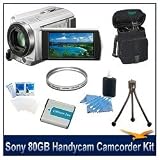 Sony DCR-SR68 80GB Hard Disk Drive Handycam Camcorder (Silver) COMPLETE bundle with Spare Battery, Case, UV filter, Tripod, LCD Screen Protectors, Lens Cleaning Kit