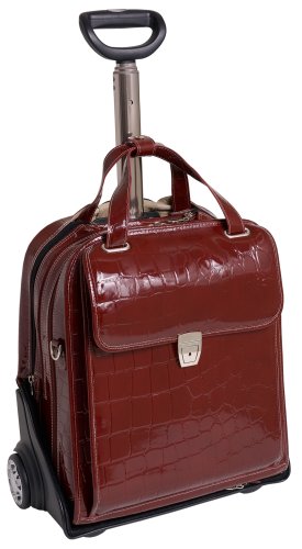 Siamod 35326 Novembre Vertical Italian Leather Ladies Wheeled Detachable Laptop Case (Cherry) On Sale
