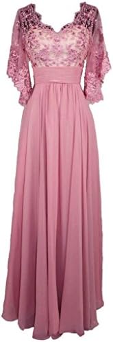 COCOMELODY Women's Column Long Maxi V Neck Embroidery Formal Gown Pink 28
