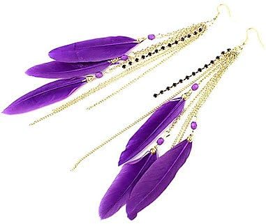 Lucky jewelry brand Sweet Style Feather Rhinestone Drop Earrings-Purple