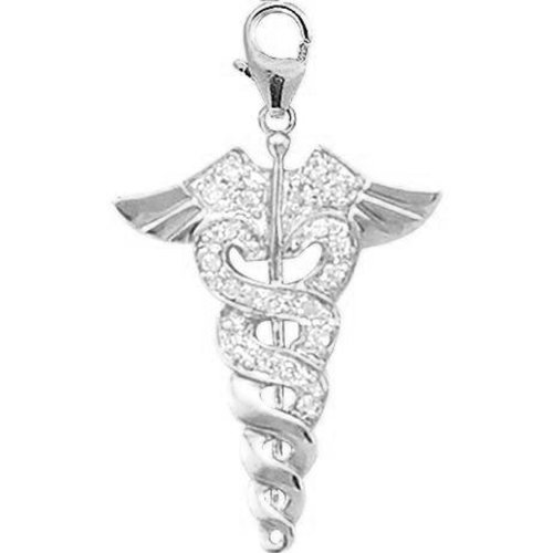 Buy 14K White Gold Diamond Caduceus Charm