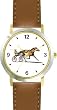 Sulky Horse or Standardbred Racehorse Horse - WATCHBUDDY&reg; DELUXE TWO-TONE THEME WATCH - Arabic Numbers - Brown Leather Strap-Size-Large ( Men's Size or Jumbo Women's Size )