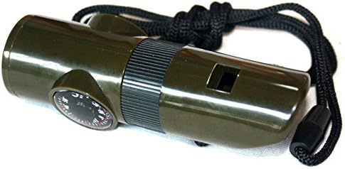 CCrystal 1 Pcs Camping 7 in 1 Multi-Tool with Lifesaving Whistle/Thermometer/Compass/LED lights/Seal Box/Magnifying Glass/Mirror Reflector-Survival Emergency Whistle