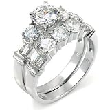 Sterling Silver Cubic Zirconia CZ Wedding Engagement Ring Set