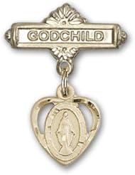 Gold Filled Baby Badge with Miraculous Charm and Godchild Badge Pin